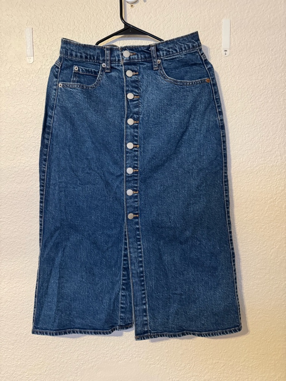 Universal Thread Button -Front Dark Blue Denim Midi Skirt